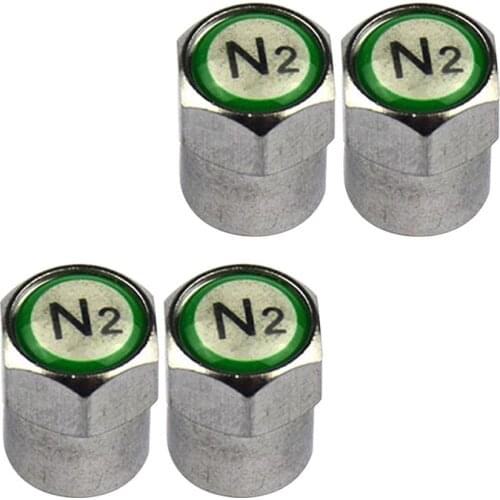 Set of 4 Nitrogen N2 Green Copper Tire Stem Valve Caps Covers Dustproof and waterproof metal dustproof design