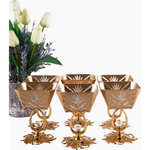 6 Piece Ice Cream Dessert Yoghurt Sweet Service Set Gold Black Colour Glass Bowl Metal Base Serve Decorative Kitchen Home