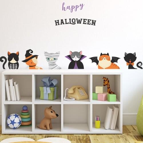 Cartoon Cat Halloween Party Atmosphere Wallpaper Window Glass Sticker Wall Sticker Self-Adhesive