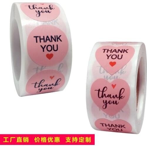 500pcs 1 inch Pink Thank You with Red Heart Sticker Labels Seal Label for Scrapbook Business Stationery Sticker