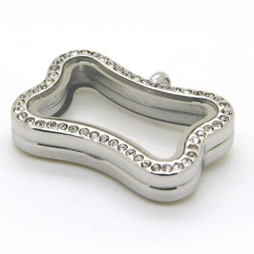 New Fashion Stainless Steel Dog Bone Shape Magnetic Plain Floating Locket Pendant Living Glass Locket for Necklace Fashion
