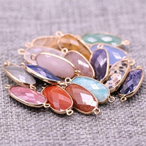 New Natural Stone Faceted Crystal Quartz Charms Double Hole Connector Amethysts Pendant for DIY Bracelet Necklace Jewelry Making