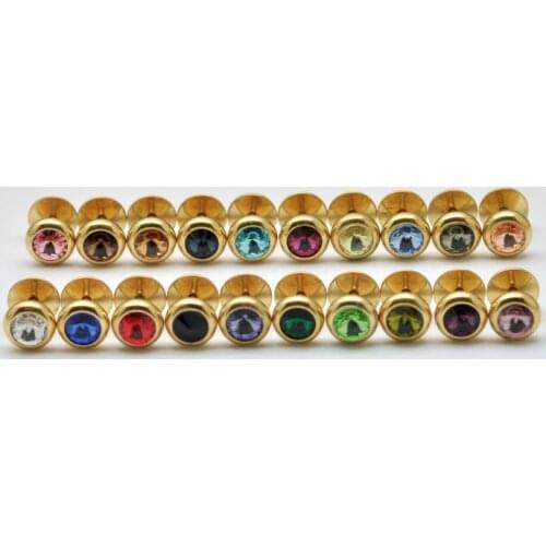 Wholesale mixed 20colors dumbbell tongue rings 200pcs crystal stone fake plug cheater earring free shipping body jewelry