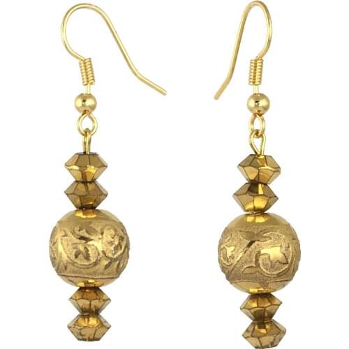 Earring Dangle And Drop 24k Gold Painted Glass Beaded Handmade Woman Fashion Jewelry Made In Turkey