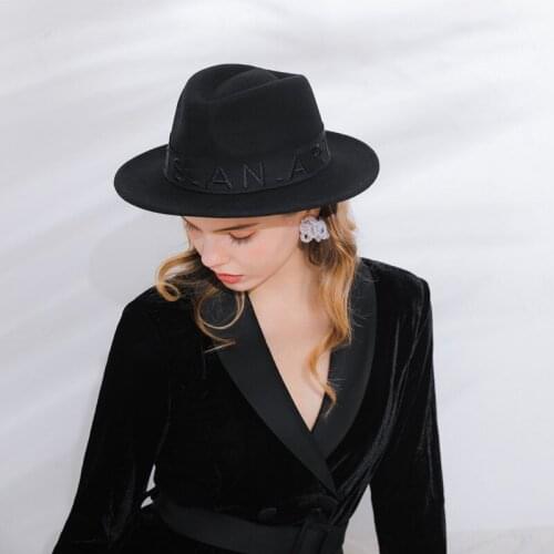 Lady Fedoras Wool Hat Girls Woolen Fedoras Woolen Cap Wide Brim Jass Hats Students Leisure Jazz Cap Adjust B8993