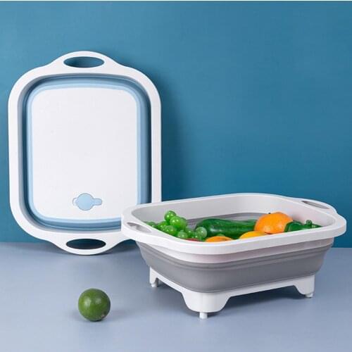 Two In One Foldable Cutting Board Plastic Multifunctional Cutting Plank Sink Drain Basket Kitchen Storage Chip Board
