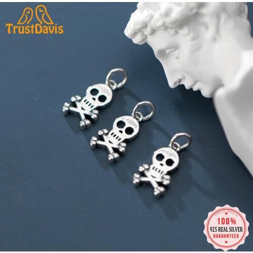 TrustDavis Real 925 Sterling Thia Silver Fashion Skull Charm Pendant Handmade DIY Accessories Fine Jewelry Wholesale HY251