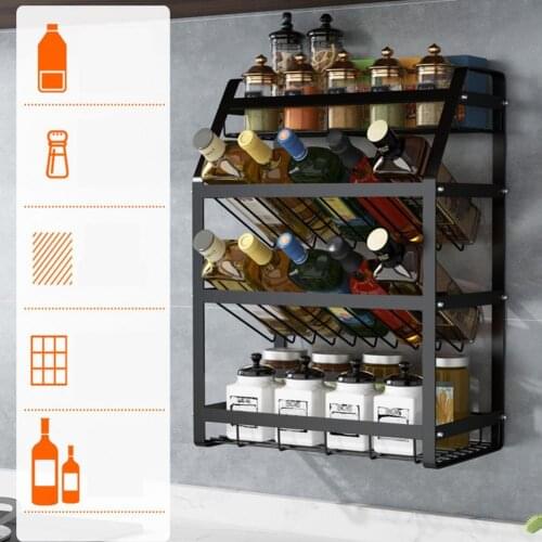 Kitchen Universal Seasoning Bracket Multi-purpose Three Layer Metal Stainless Steel Wall-mounted Spice Jar Storage Rack Standing