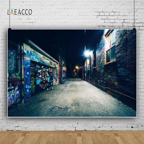 Laeacco Alley Graffiti Walls Night Town Decor Photography Backgrounds Vinyl Customized Photographic Backdrops For Photo Studio