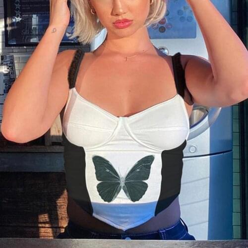 Y2k Top E Girl Corset Top Sleeveless Butterfly Print Sexy Patchwork Crop Top Vintage Streetwear Outfits Camis Tops For Womans