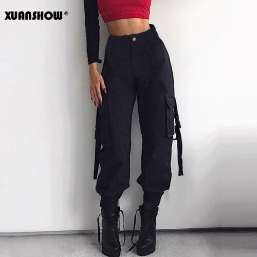 XUANSHOW Streetwear Cargo Pants Women Casual Joggers High Waist Loose Female Trousers Korean Style Ladies Pants Pantalon Femme