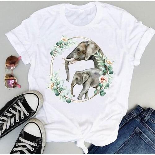 Women Cartoon 90s Elephant Animal Love Cute Short Sleeve Graphic Summer Fashion Print Female Clothes Tops Tees Tshirt T-Shirt
