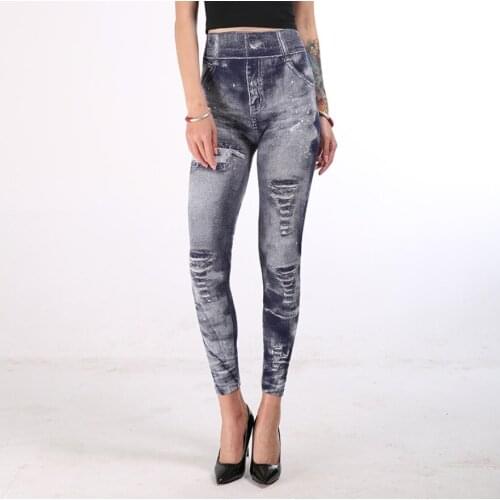 TENTEN Women High Waist Leggings Fashion Push Up Jeans Slim Stretch Pencil Pants Fitness Sexy Fake Denim Jeggings Pencil Pants