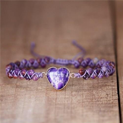 Women Gypsy Natural Stone Boho Purple Heart Charm Beads Braided Bracelet Yoga Stackable Friendship Bracelet Jewelry Dropshipping