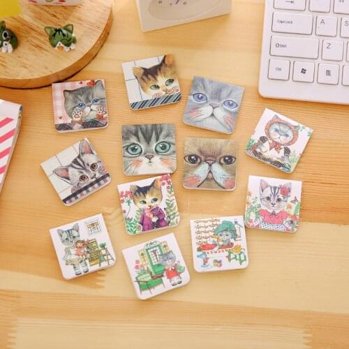 1pcs creative Korean stationery cute cartoon cat student mini double-sided magnetic bookmark learning office book folder