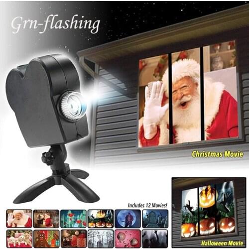 12 Movies LED Laser Projector Christmas Halloween Window Projector Lamp for Indoor Outdoor Home Party Christmas Decoration Light
