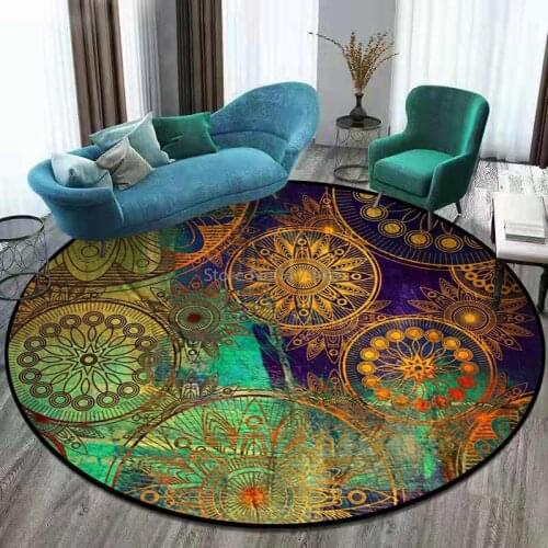 200cm Purple Green Mandala Flower Ethnic Style Living Room Bedroom Hanging Basket Chair Non-slip Round Mat Carpet