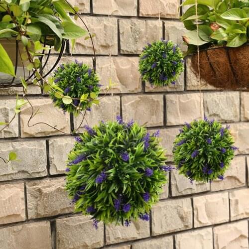 30cm Plastic Artificial Lavender Flower Topiary Ball Hanging Basket Fake Plant Home Cafe Decoration