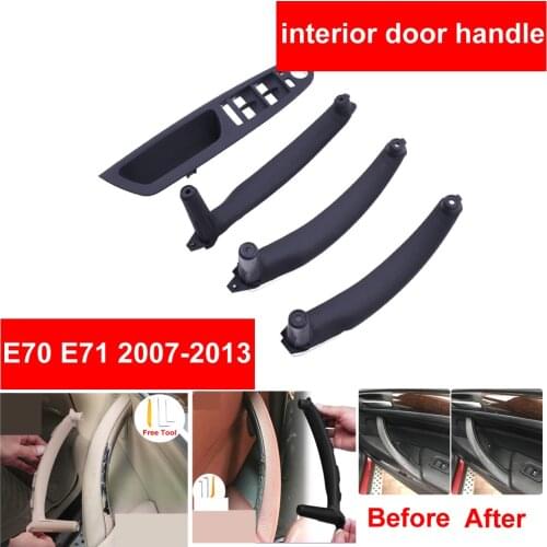 4PCS SET Black Armrest Car Left Front Drivers Seat LHD Interior Door Handle Inner Panel Pull Trim Cover For BMW E70 E71 X5 X6
