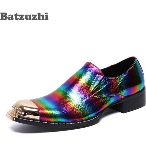 Batzuzhi Italian Type Men Shoes Metal Tip Color Mens Party and Wedding Formal Leather Dress Shoes Men, Big Sizes US6-US12