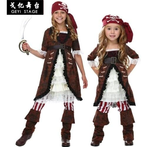 Free shipping Pirates Halloween costume for children Pirate Captain Cosplay domineering girl pirate costume