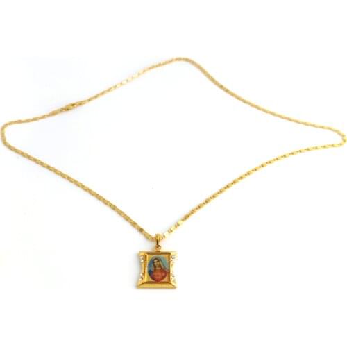 Loyal Holy Pendant Mother 18 K Yellow Solid Gold GF CZ Lady Mary goddess icon Fine Necklace Chain 600mm 24 inch