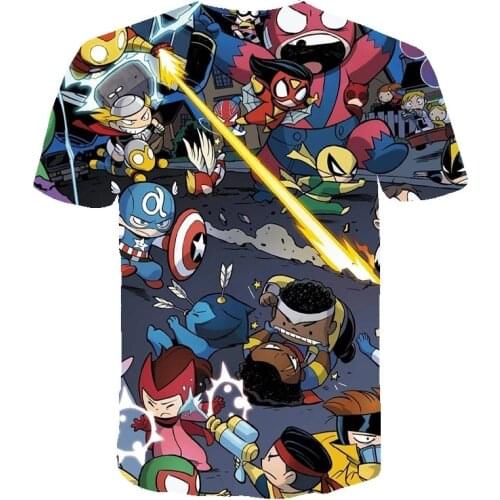 Marvel T-shirt Spider-Man Iron Man Hulk Avengers Cartoon Tops Childrens Clothes Summer 3D Print T-shirt Boy Girl Anime Clothes