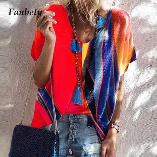2021 Spring Summer New O Neck Print T-Shirts Fashion Patchwork Loose Pullover Tops Casual Women Short Sleeves T Shirt Streetwear