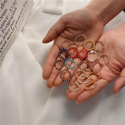 2020 Fashion Crystal Beaded Rings Cute Minimalist Coloful Beads Geometric Stacked Fine Rings for Women Party Gift Jewelry