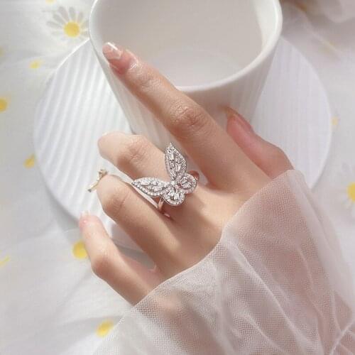 DAIWUJAN Real 925 Sterling silver 5A CZ Stone Statement Butterfly Adjustable Rings for Women Engagement Party Wedding Jewelry