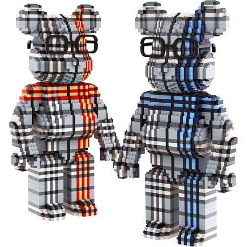 62CM Check Plaid Glasses Bear Bricks Model MOC Building Blocks City Tide Play Violent Gloomy Bear Toys Decoration Adorn Children