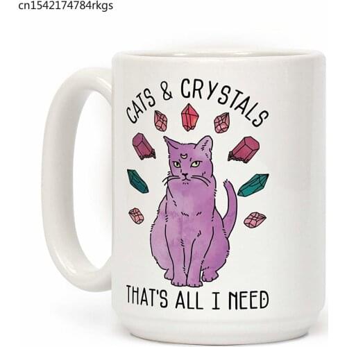Cats and Crystals White 11 Ounce Ceramic Coffee Mug