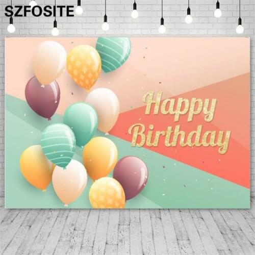 Beautiful Balloon Gold Font Party Tri-Color Background Girl Birthday Decoration Photography Studio Photo Custom Vinyl Backdrop