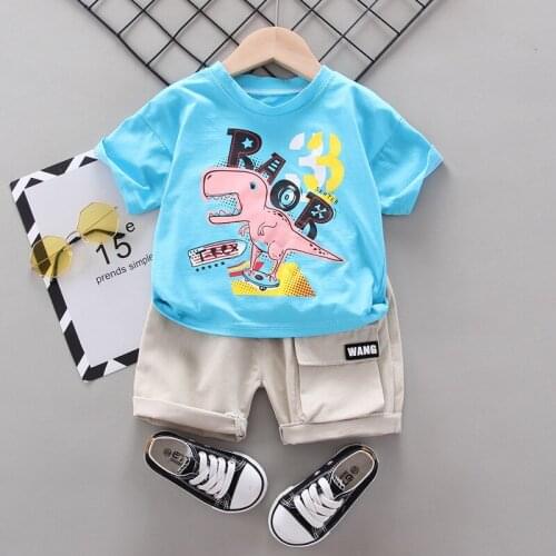 Summer Kids Clothing Sets Cartoon Print Children Clothing T-Shirt+Shorts 2 Pcs Baby Boy Clothes O-neck Family Clothing Sets 1-4Y
