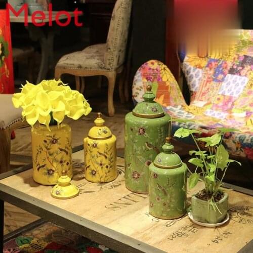 Fashion European Style Simple Pastoral Style Hand Drawn Flowers and Birds Cans Modern Home Ceramic Decoration Ornaments