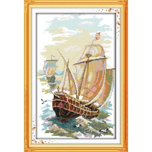 The sails cross stitch kit boat in sea aida 14ct 11ct count print canvas stitches embroidery DIY handmade needlework
