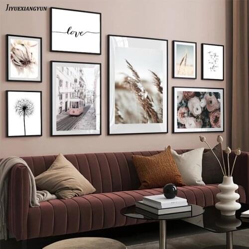Wall Art Canvas Painting Tram Rose Dandelion Love Quotes Nordic Posters And Prints Landscape Wall Pictures For Living Room Deco
