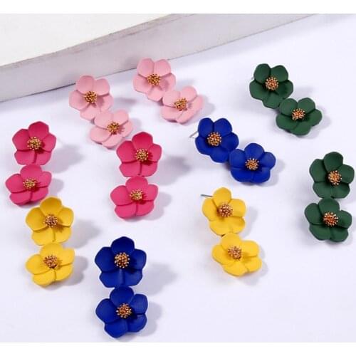 New Design Fashion Jewelry Elegant Double Flower Mixed Color Earrings For Women Girl Beach Party Earring for woman
