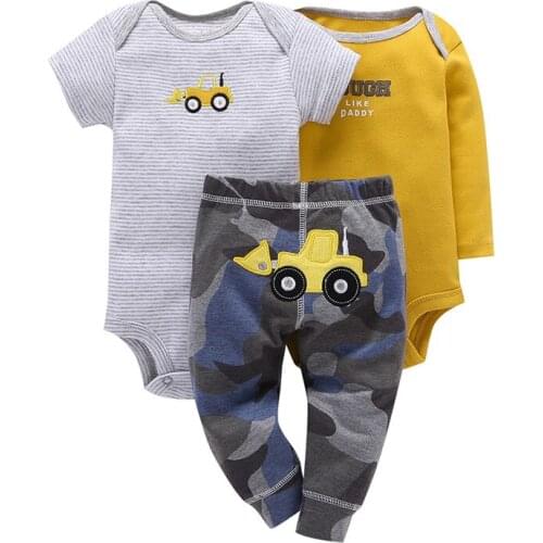 New Multicolor Hot Selling Infants Men and Women Baby Cotton Romper + Trousers 3 Piece Set Baby Seasons Clothing