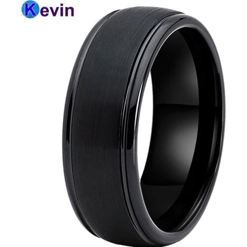 Black Wedding Band Black Tungsten Ring For Men Women Width 8MM With Polished CENTER Brushed Finish