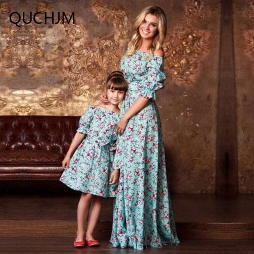 Family Mother daughter dresses Half Sleeve Family Matching Outfits Ankle-length belt dress fashion mother and daughter dress