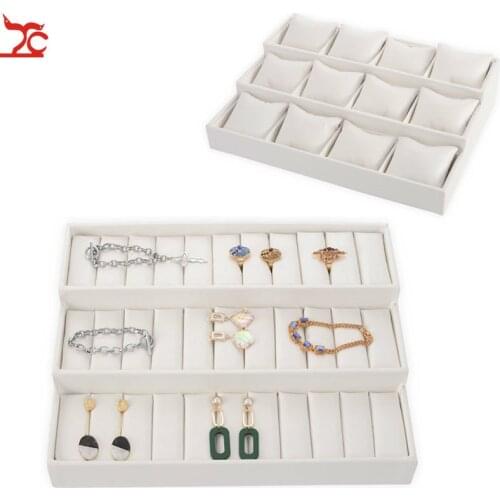 High-grade PU Jewelry Stand Watch Organizer Bracelet Ring Display Rack White Display Tray Earring Storage Box