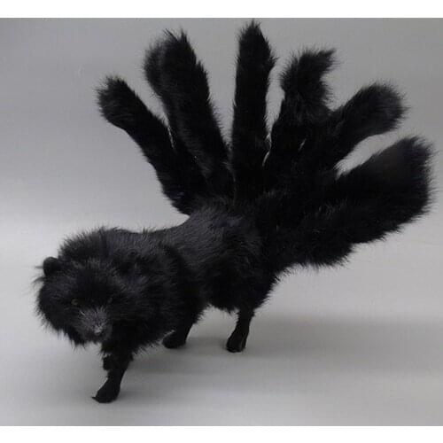 Real life toy 35x14cm black fox with nine tails model polyethylene&furs fox decoration props ,model gift d0189