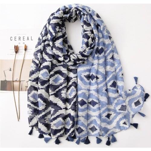 Ladies Fashion Geomtric Plaid Patchwork Tassel Viscose Shawl Scarf Print Soft Wrap Headband Bufandas Muslim Hijab Sjaal 180*90Cm