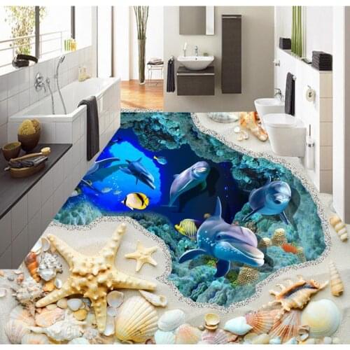 Modern Custom 3D Floor Shell Beach and Underwater World 3D Flooring Mural-3d PVC Wallpaper Self-adhesive Floor Wallpaper-3d