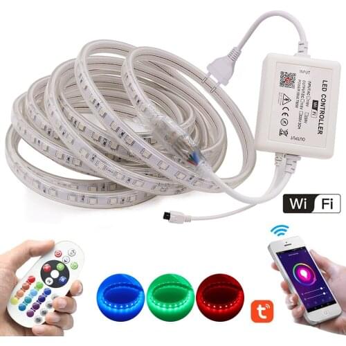 5050 RGB LED Strip Wifi Control+Remote Flexible LED Tape Rope 110V 220V Waterproof Stripe Ribbon for Holiday Home Decoration
