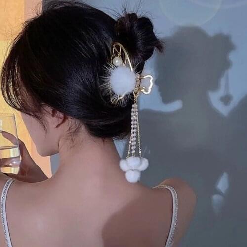 Origin Summer Hair Ball Simulation Pearl Butterfly Clip Hairpin Vintage Tassel Charms Hairwear Cute Jewellery for Women Girls