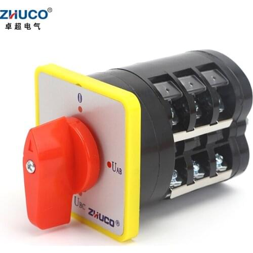 ZHUCO LW5D-16/YH3.3 16A Yellow Panel Four Position Three Pole Three-Phase Voltmeter Conversion Rotary Changeover Cam Switch