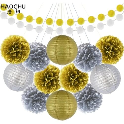 14pcs/set Mixed Tissue Pom Poms Flower Ball Hanging Garland Paper Lantern Wedding Birthday Decor DIY Baby Shows Party Supplies