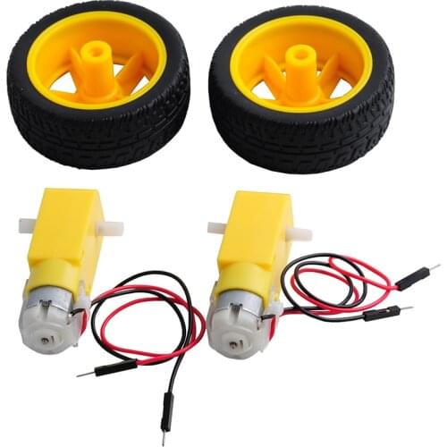 2Sets DC Gearbox Motor TT Motor 200RPM with Tire Wheel DC 3-6V for Arduino Smart Car 1:48 Male Connector FZ3176